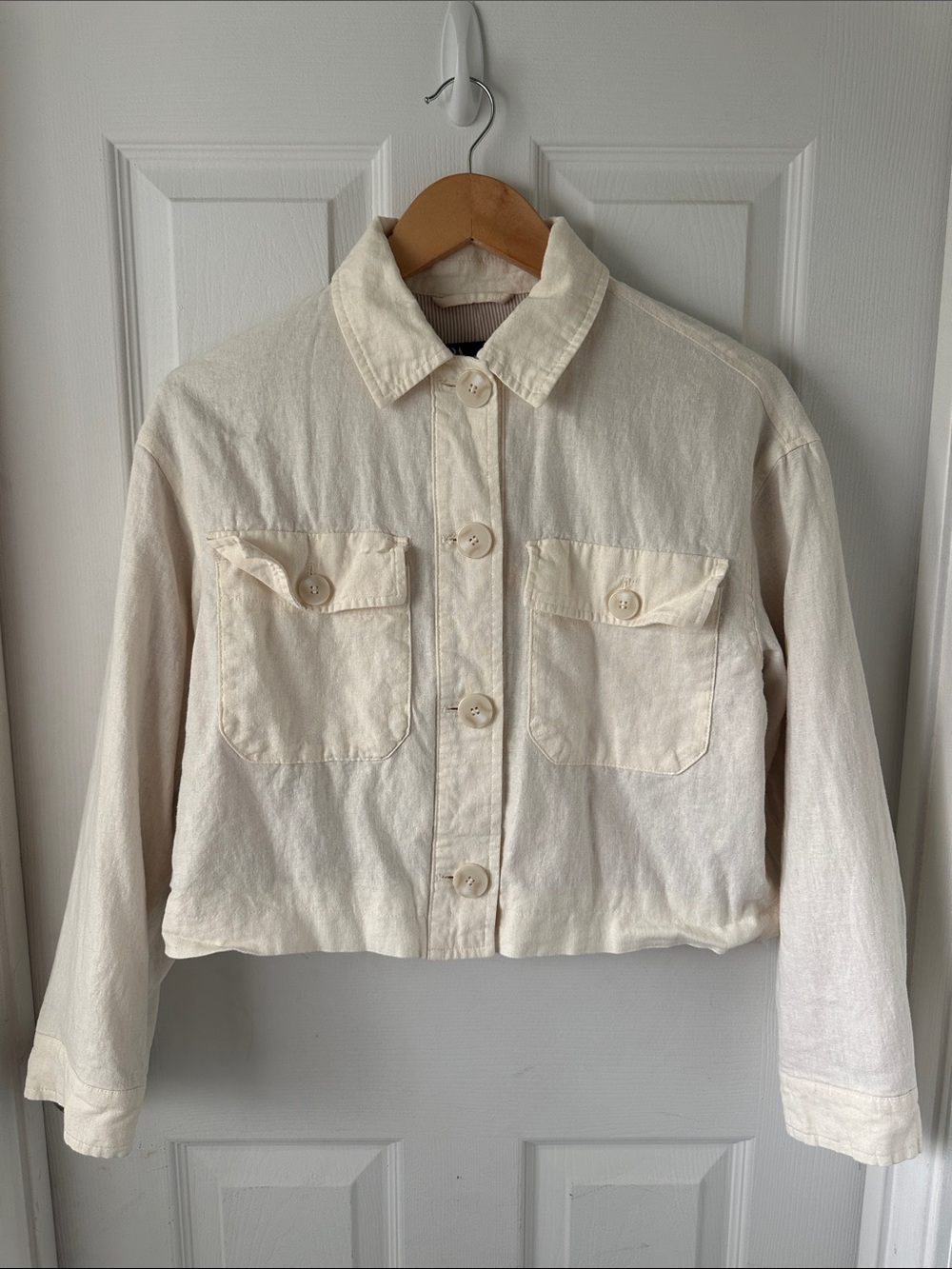 Zara Off-White Cropped Denim Jacket
